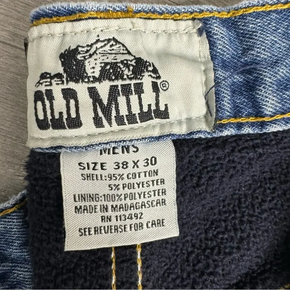 37X28.5 Vintage Fleece Lined Jeans Gropcore Winter Workwear Old Mill